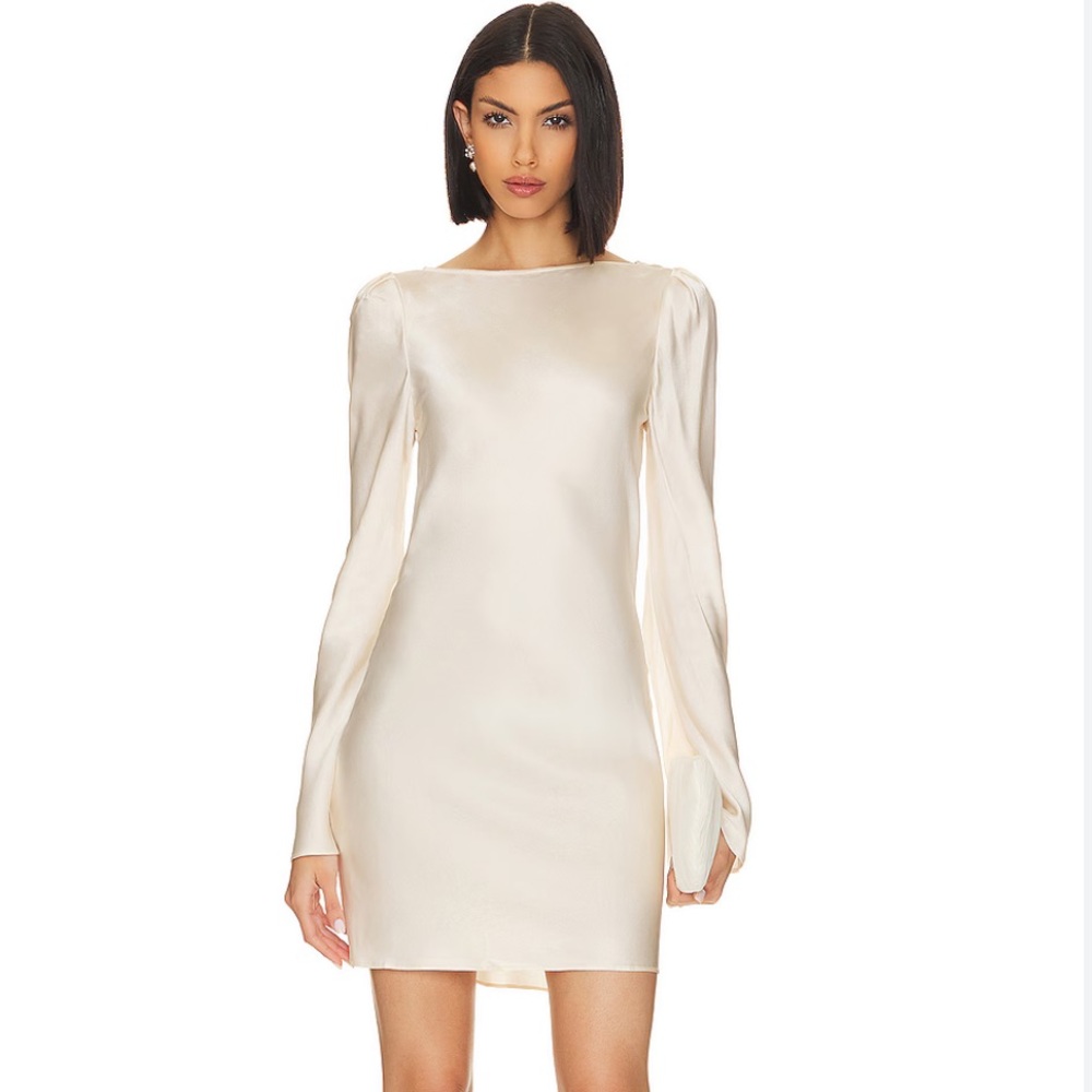 Stone Cold Fox Cream Satin Long-Sleeve Mini Dress
